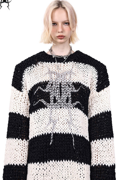 Black And White Striped Oversized Sweater