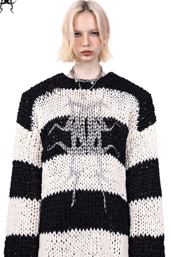 Black And White Striped Oversized Sweater
