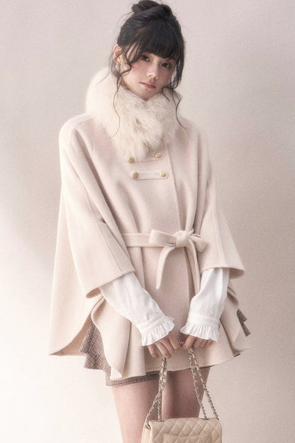 Double-Sided Wool Metal Button Cape Coat Set