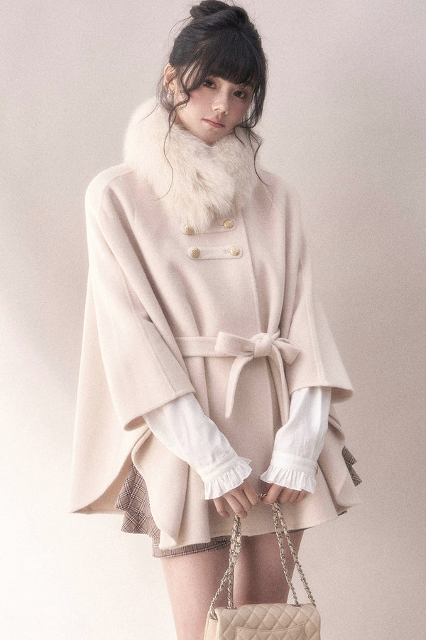 Double-Sided Wool Metal Button Cape Coat Set
