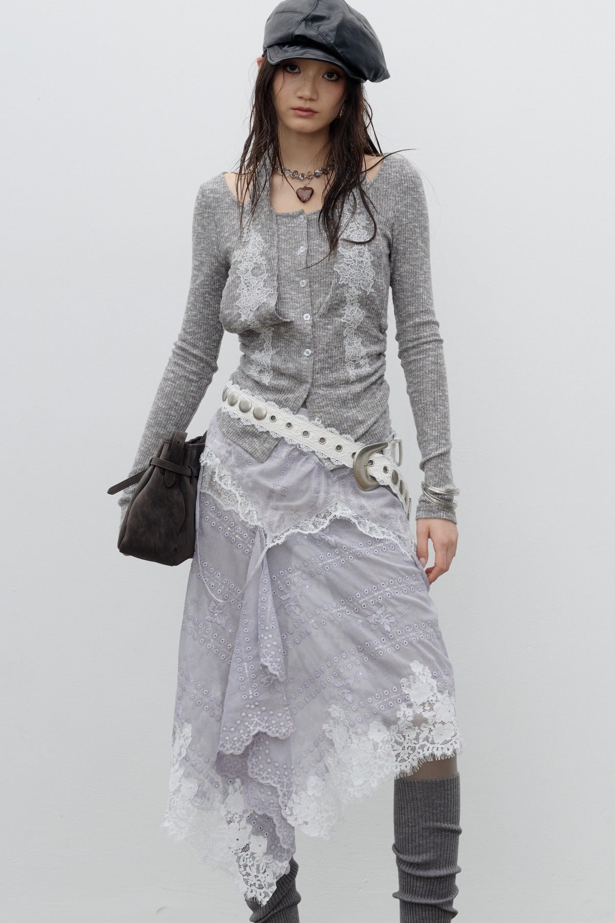 Lace Applique Halter Knit T-Shirt