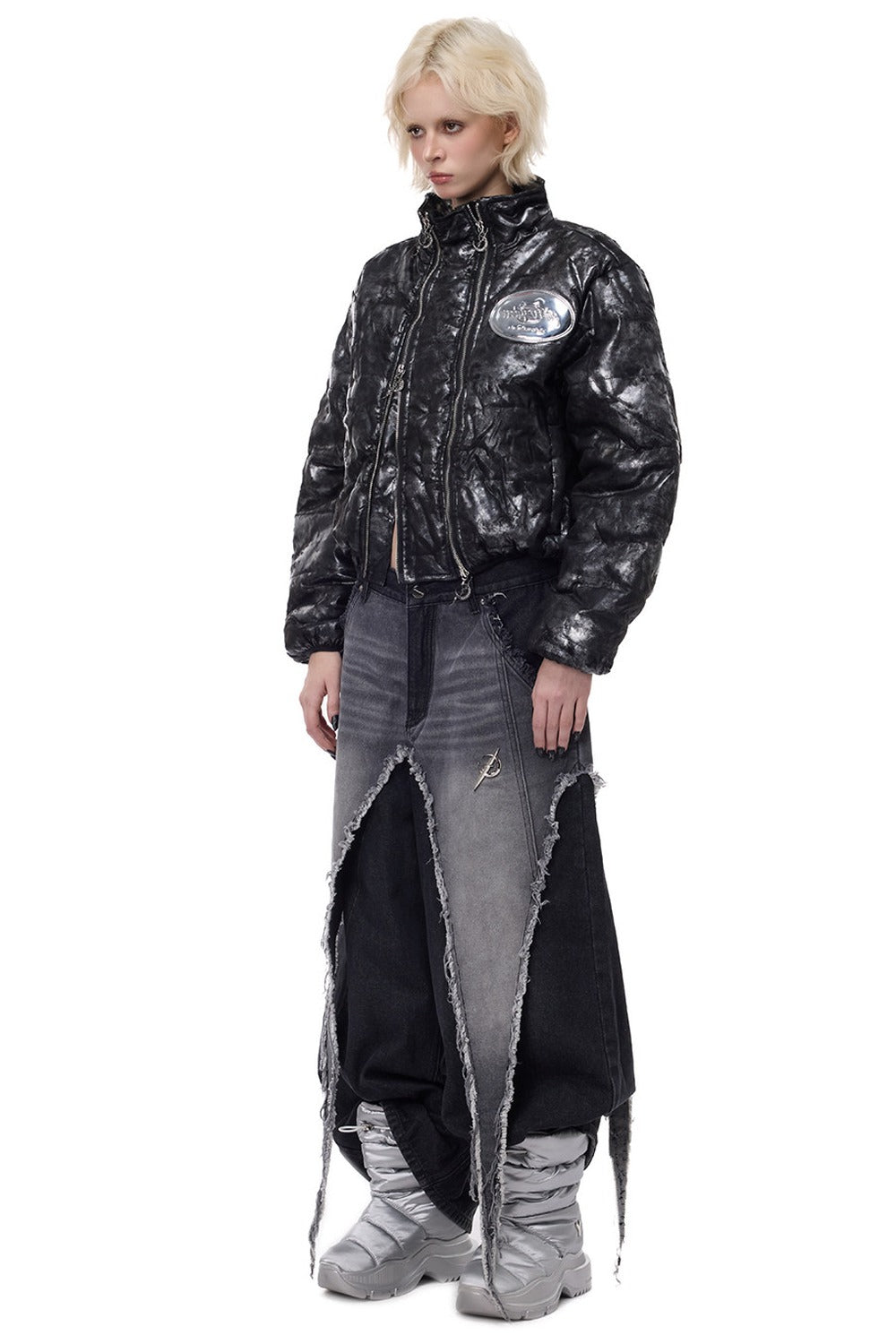 Y2K Space Black Silver Double Zipper Jacket
