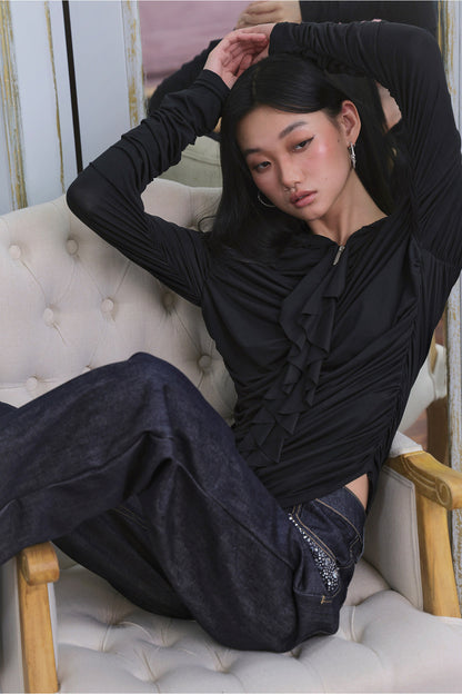 Short Ruffled Modal Hoodie