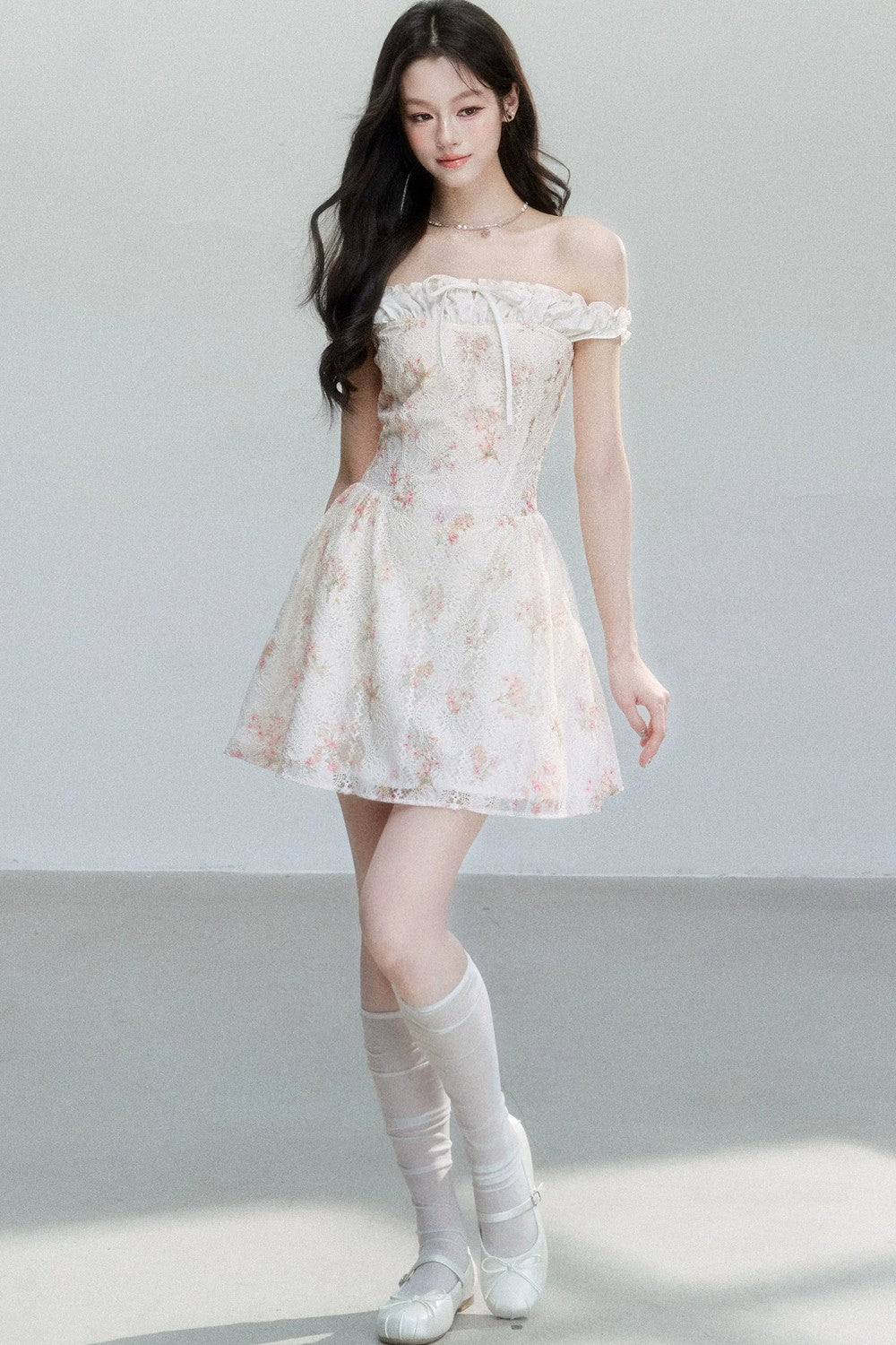 Floral Patchwork One-Shoulder Dress