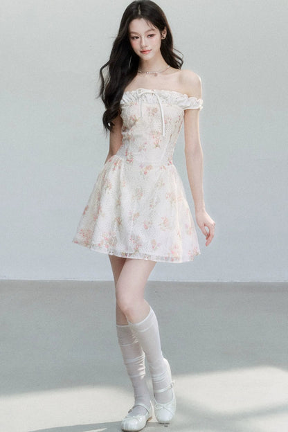 Floral Patchwork One-Shoulder Dress