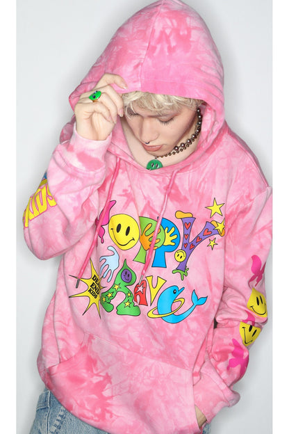 Pink Tie-Dye Smiley Face Hooded Sweatshirt