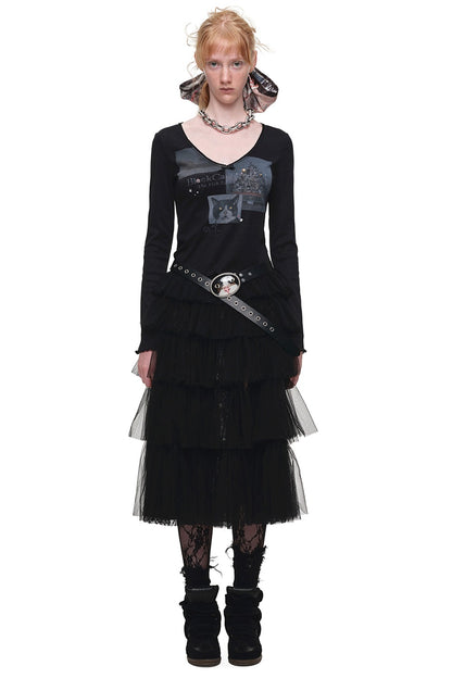 Lace Mid-Length Puffy Cake Skirt