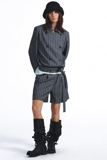 Striped Double-Breasted Blazer and Shorts Set-Up