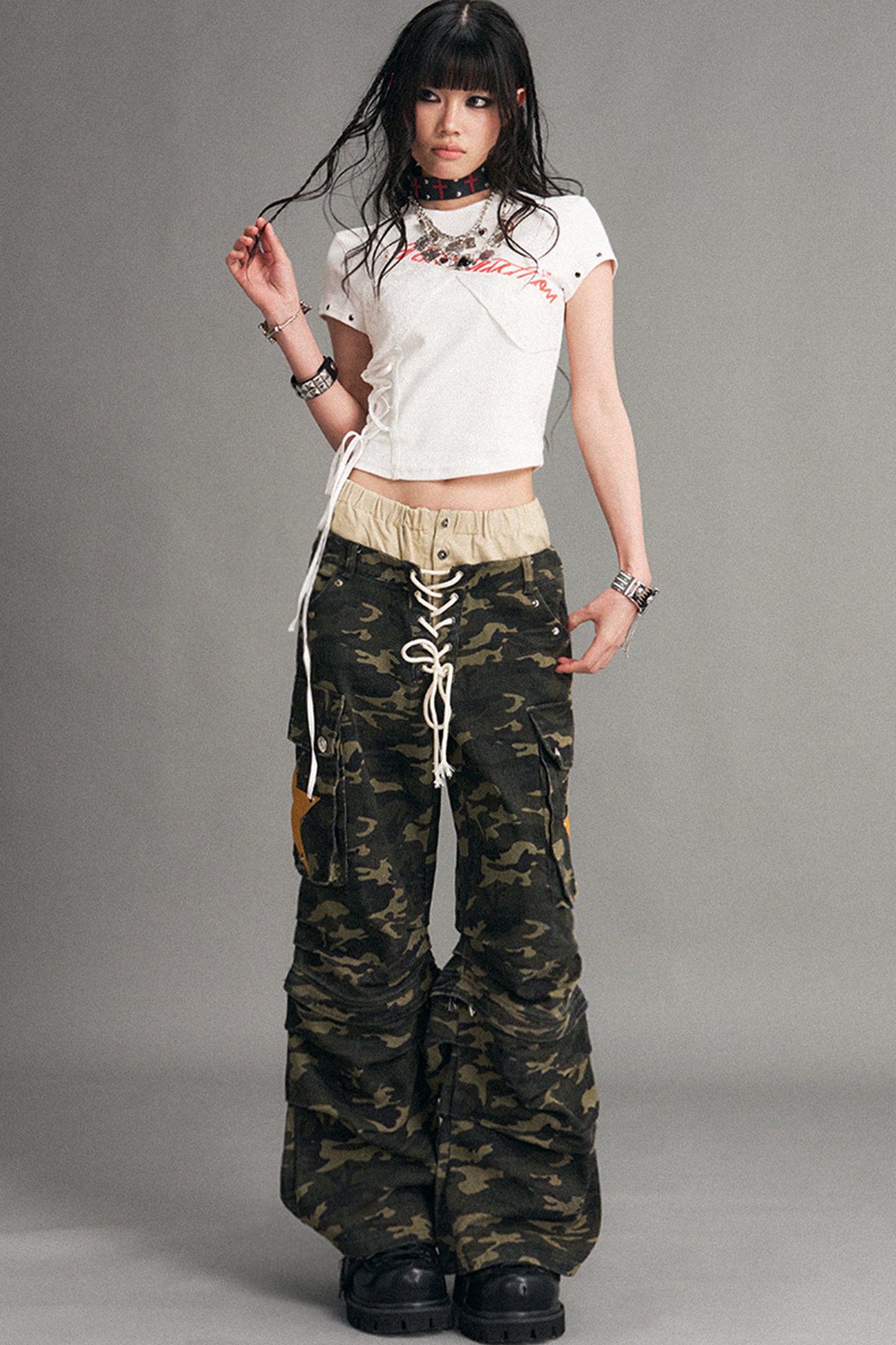 Detachable Camouflage Wide-Leg Pants
