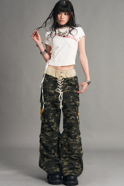 Detachable Camouflage Wide-Leg Pants