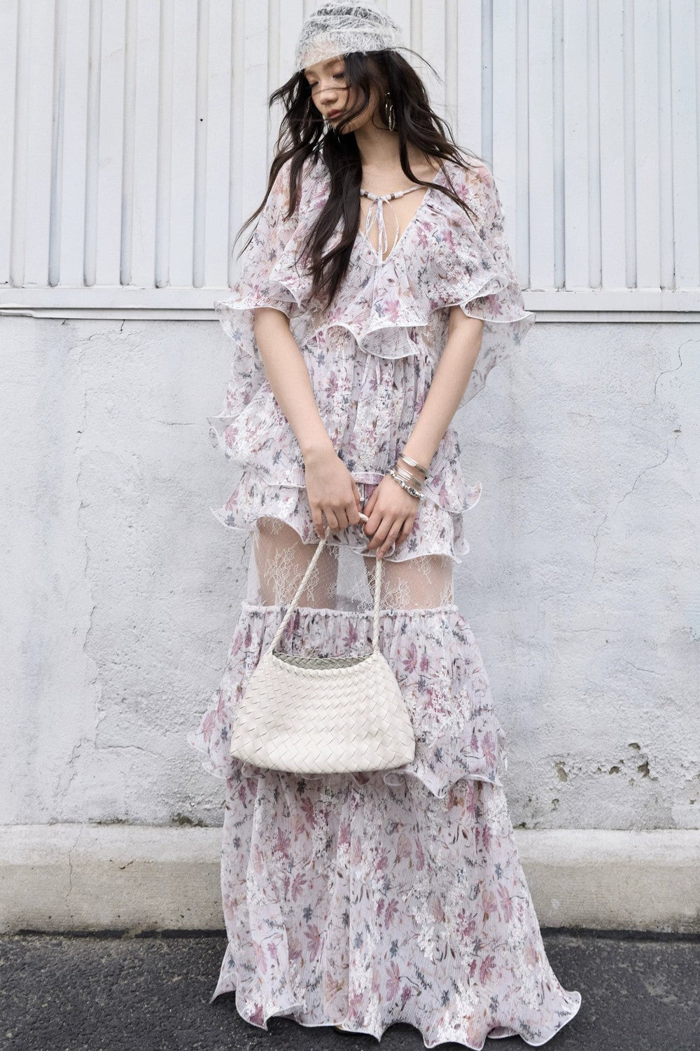 Retro Floral Two-Piece Ruffle Skirt Set-Up