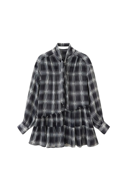 Drop Shoulder Plaid Blouse