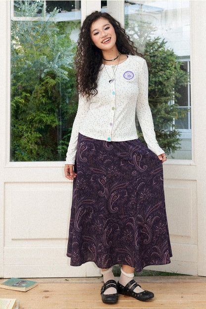 Vintage A-Line Elastic Waist Skirt