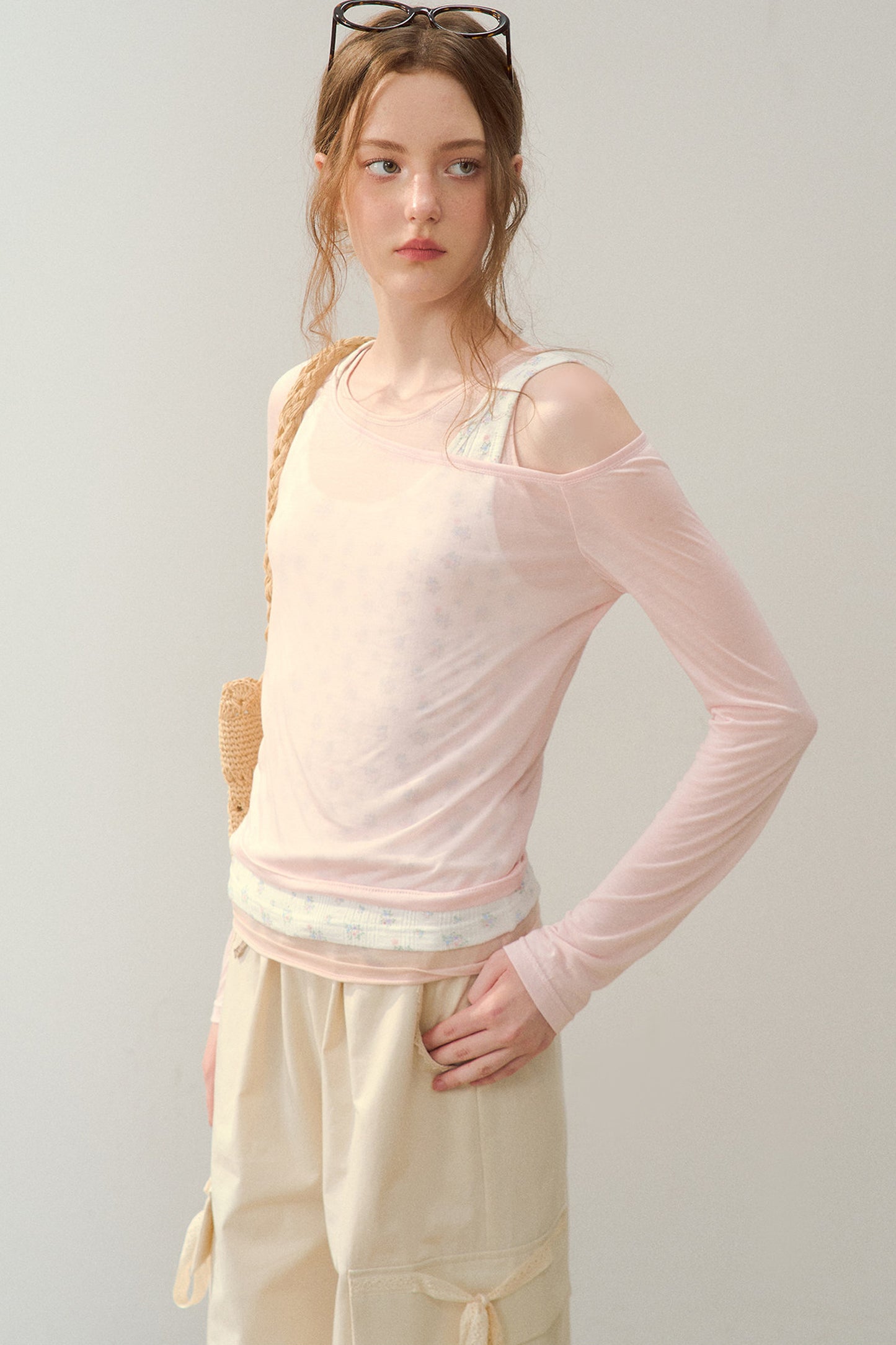 Cooling Layered-Look Long-Sleeve Blouse Set
