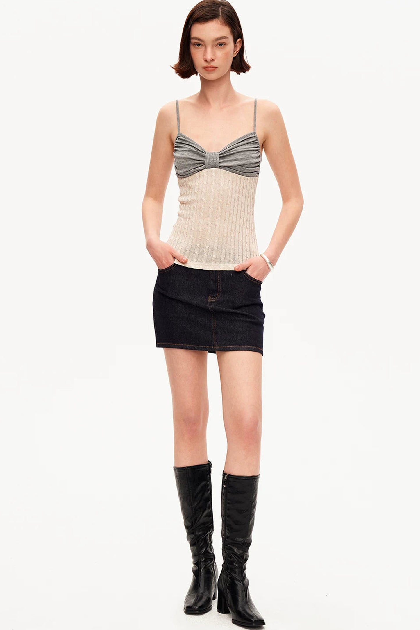 Linen Tencel Color-Blocked Twist Camisole