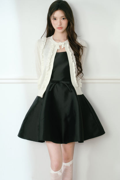 White Lace Trim Short Knit Vest Cardigan