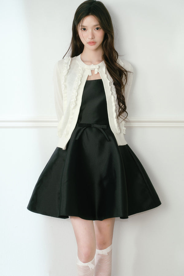 White Lace Trim Short Knit Vest Cardigan