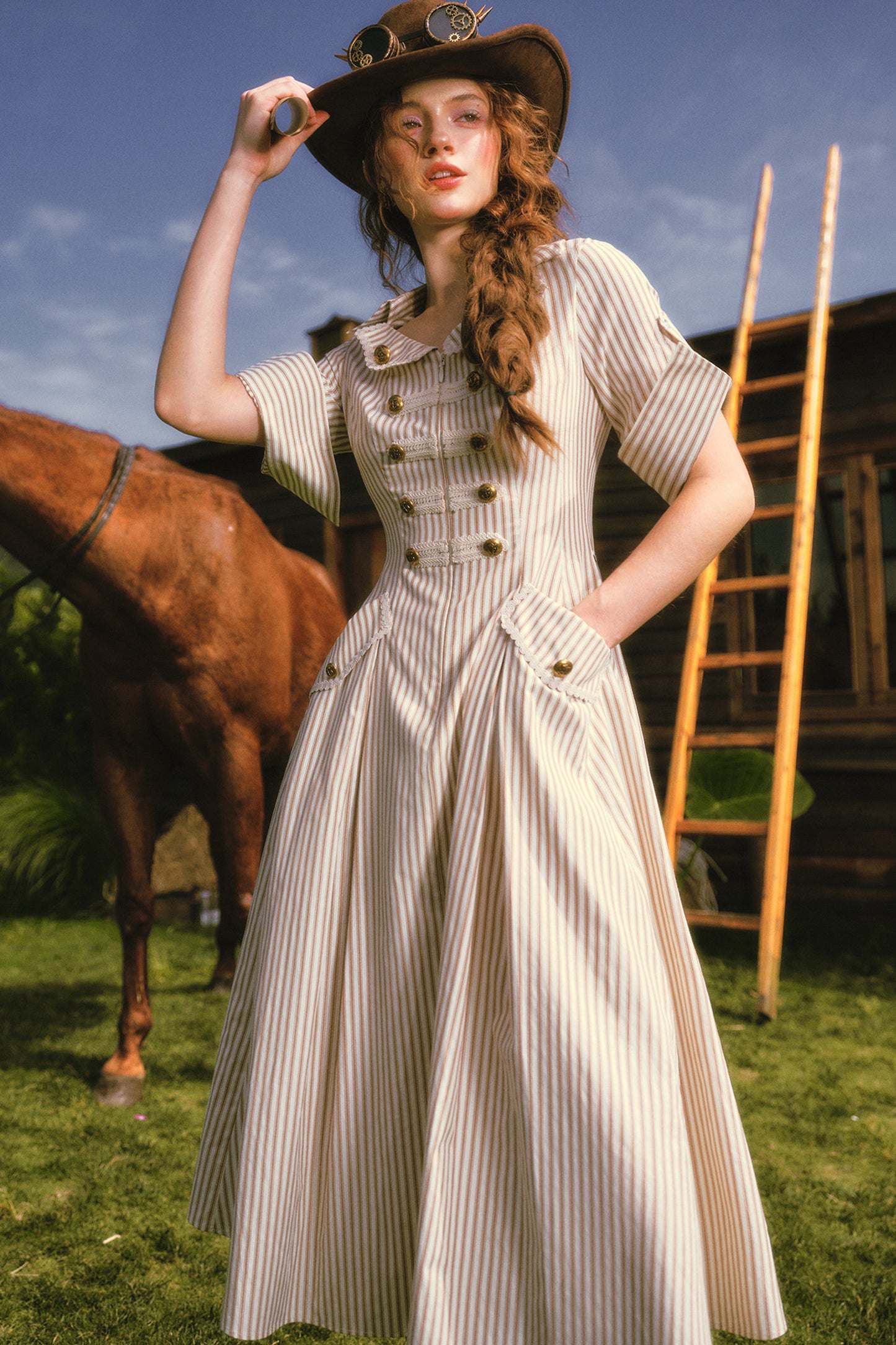 Long Striped Nautical Shirt Dress Set-Up