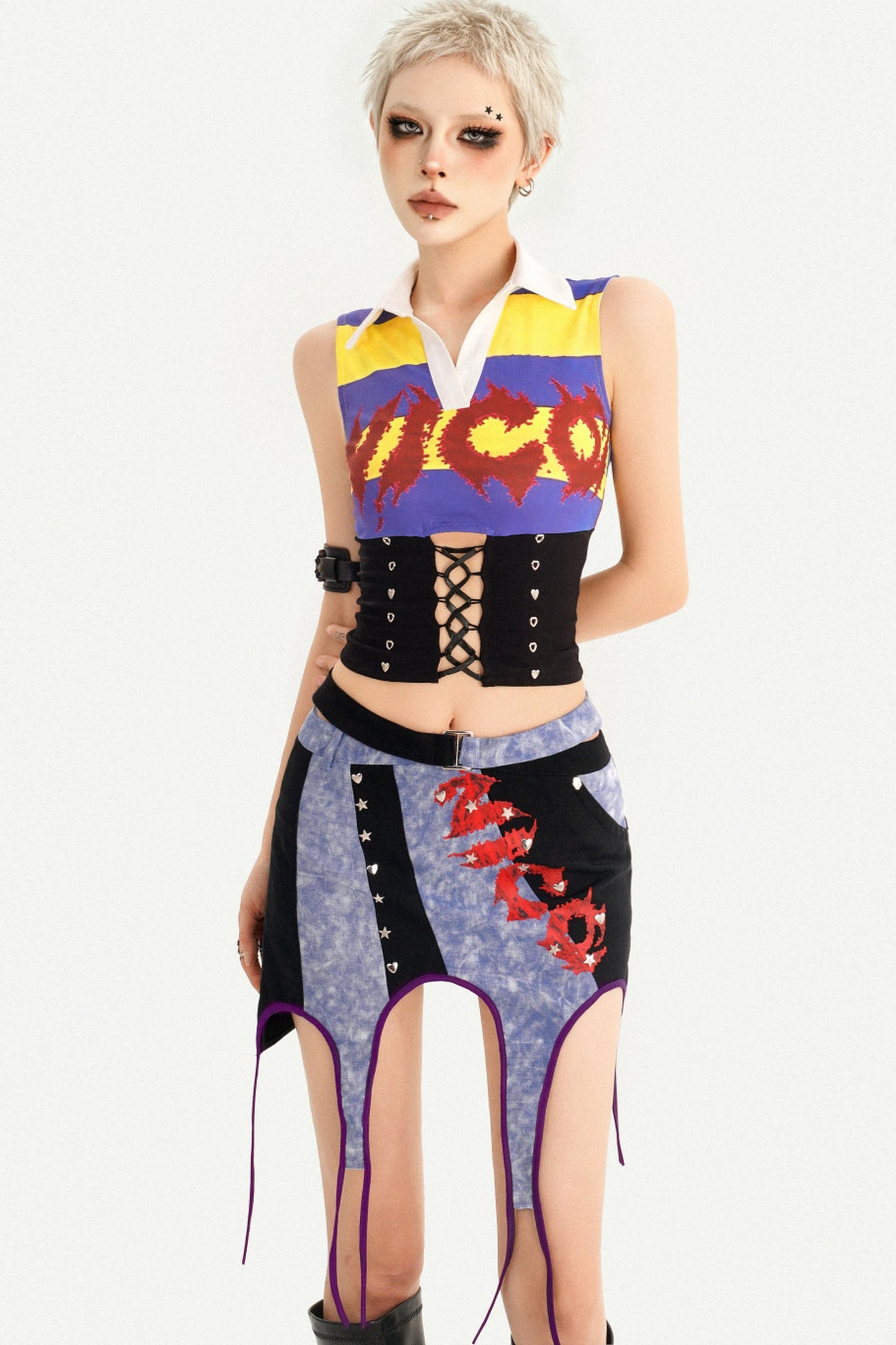 Asymmetrical Plaid Patchwork Skirt