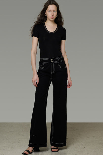 French Black High-Waisted Pants