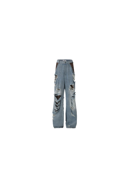 Handmade Distressed Patchwork Lining Denim Jeans