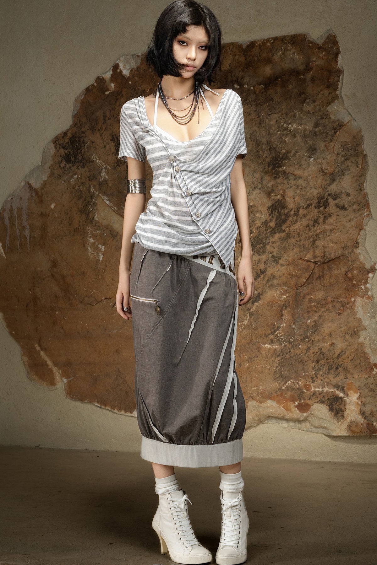 Asymmetrical Striped Knit Top