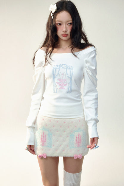 컬러 블록 라인스톤 긴소매 티셔츠