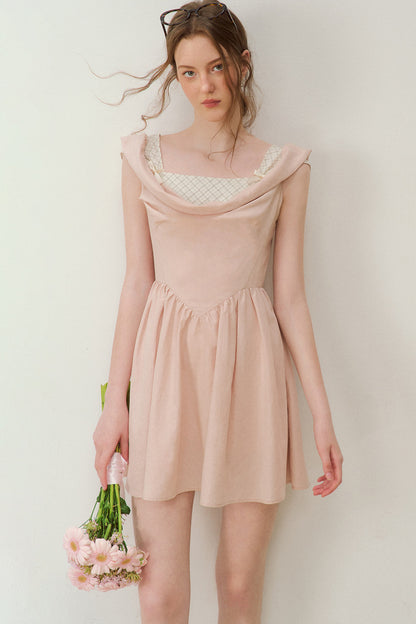 Robe évasée à col en lyocell à carreaux