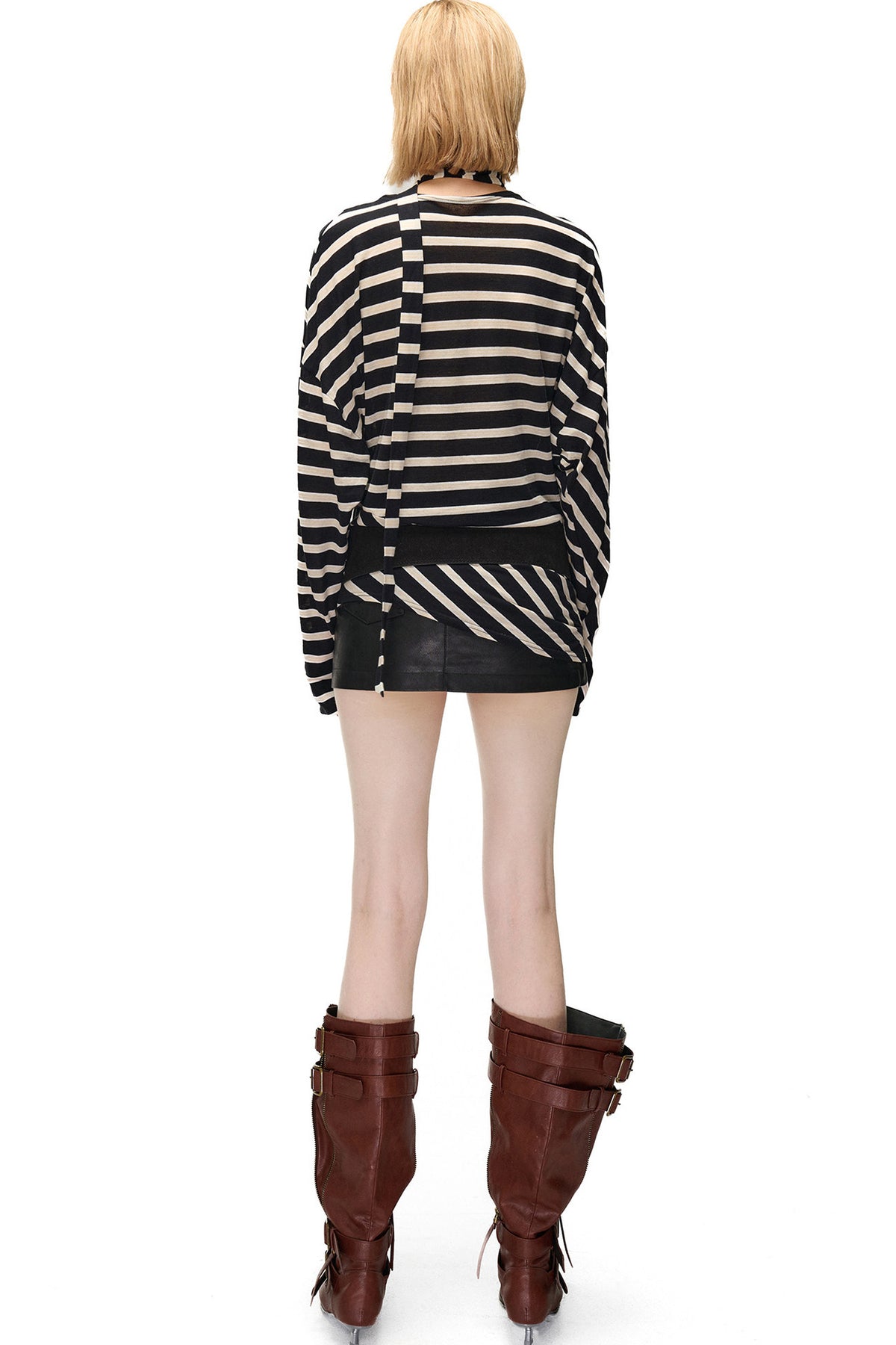 Asymmetrical Striped Long-Sleeve T-Shirt