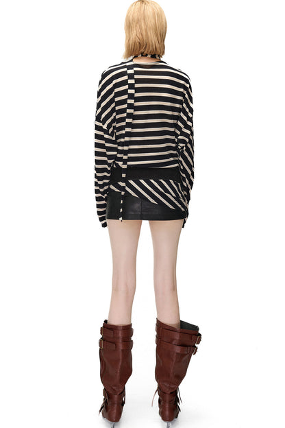 Asymmetrical Striped Long-Sleeve T-Shirt
