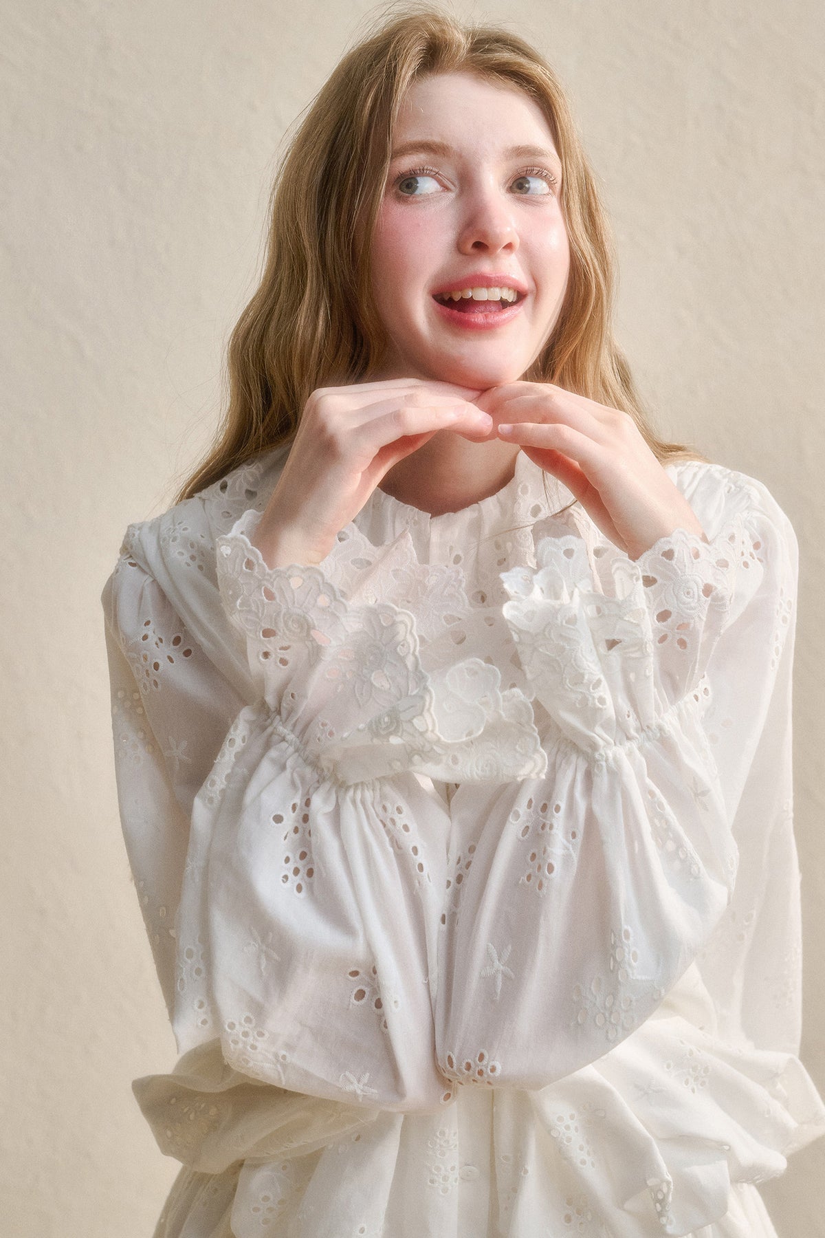 Long-Sleeved Cotton Embroidered Shirt Dress