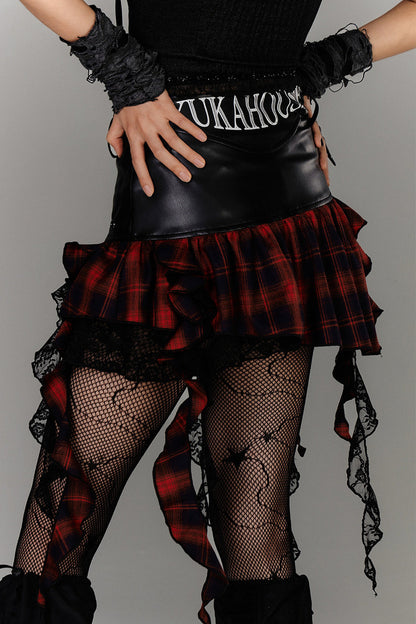 Irregular Hem Ruffle Patchwork Plaid Skirt