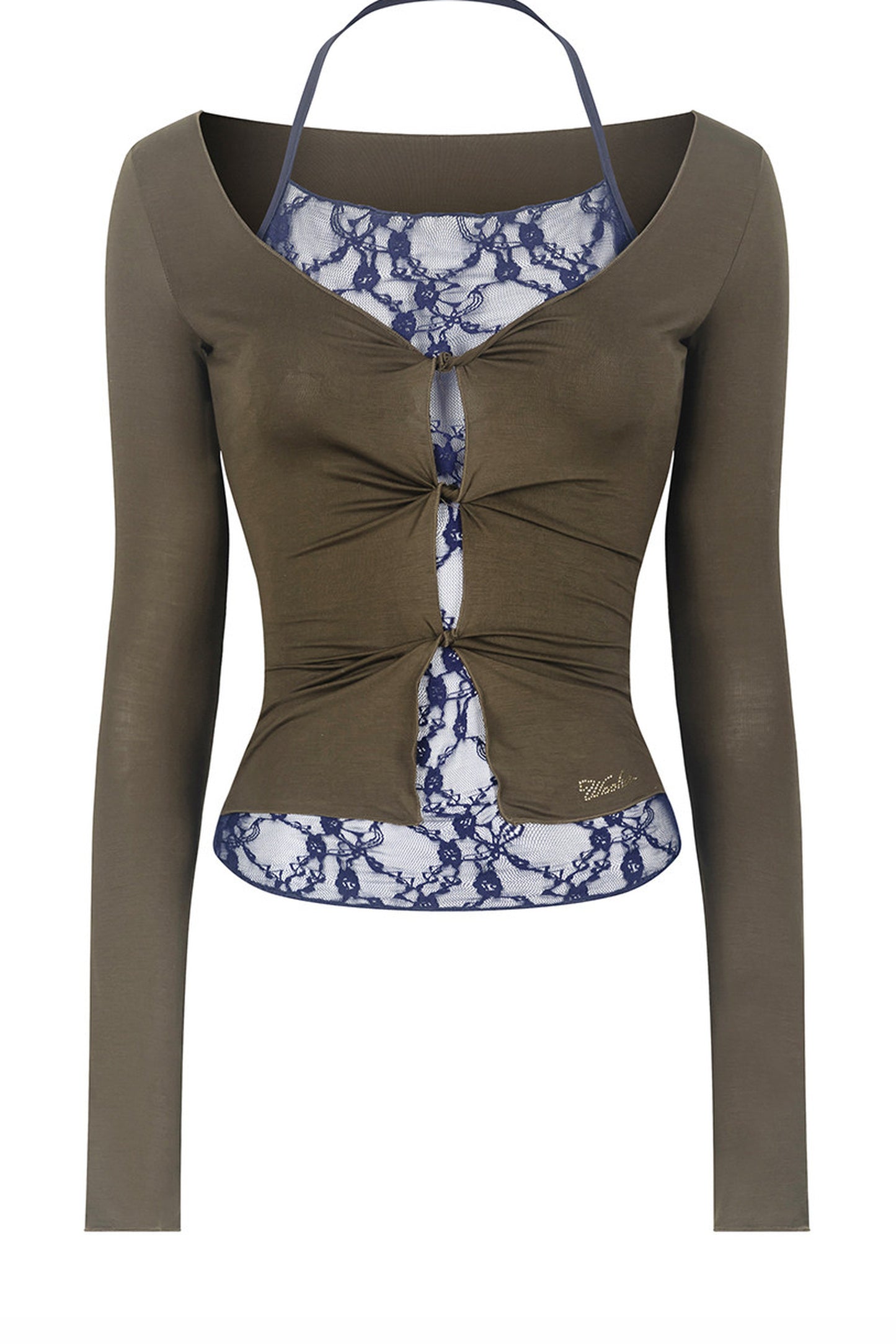 Sheer Lace Spliced Long Sleeve T-Shirt