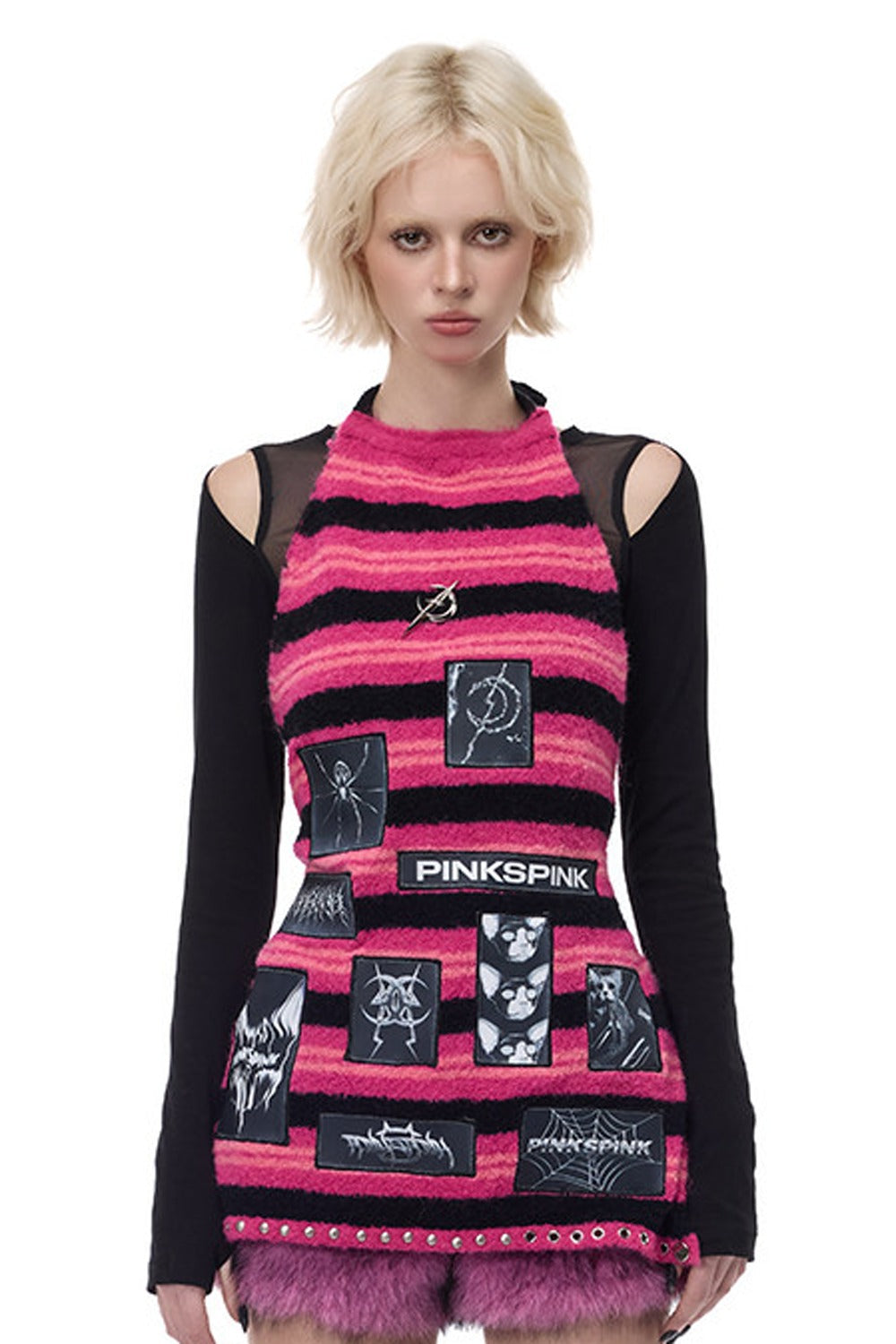 Punk Patchwork Knitted Hooded Sweater Dress