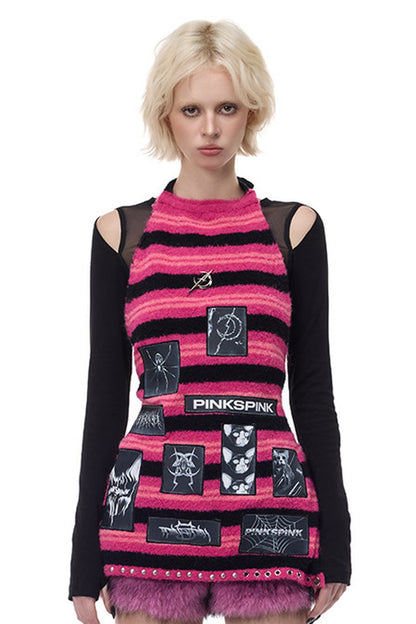 Punk Patchwork Knitted Hooded Sweater Dress