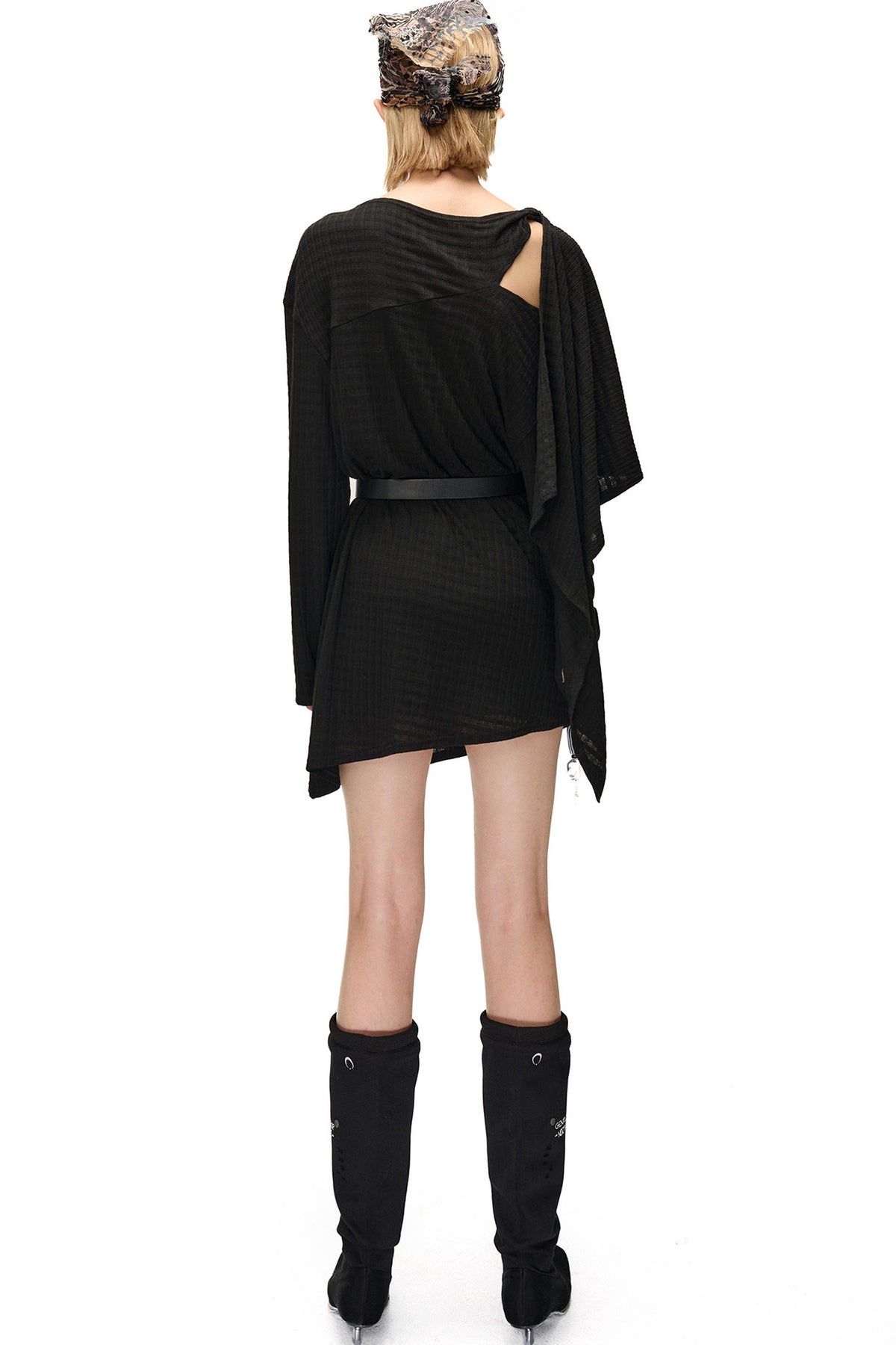 Multi-Wear Layered Waffle Off-Shoulder Ribbon Irregular Dress