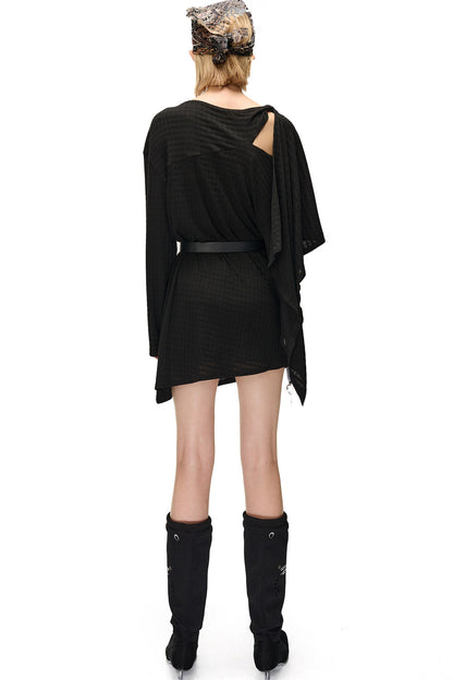 Multi-Wear Layered Waffle Off-Shoulder Ribbon Irregular Dress