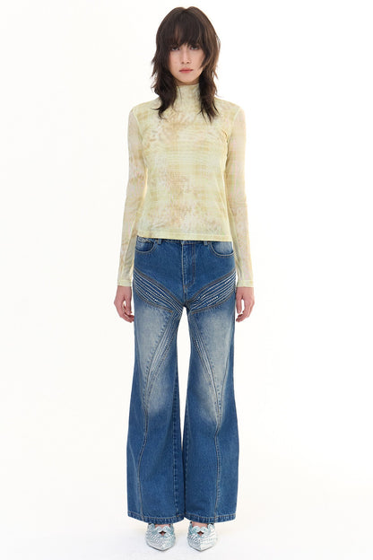 Butterfly Rhinestone Straight Jeans