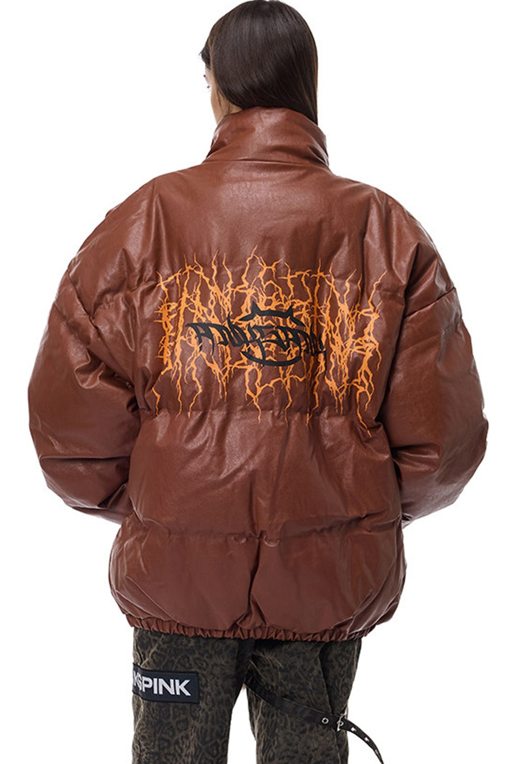 Logo PU Leather Motorcycle Puffer Jacket