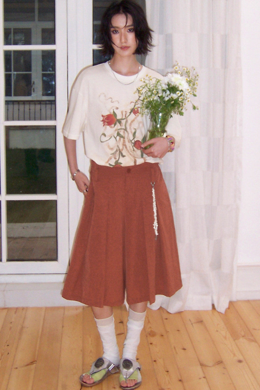 Mid-Length A-Line Pleated Skirt Pants