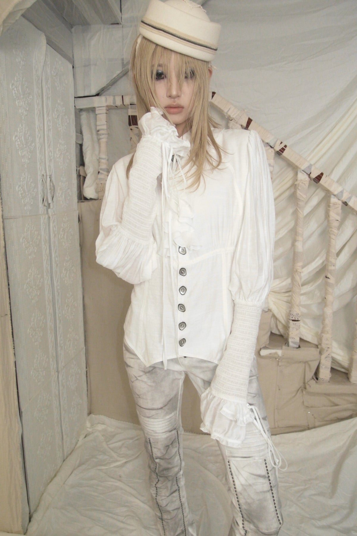Accordion Pleated Puff Sleeve Blouse
