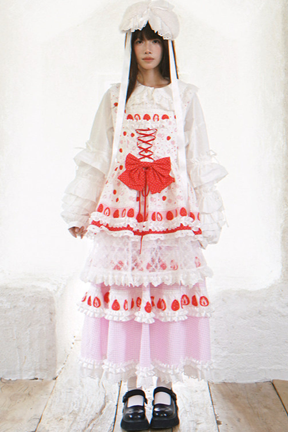 Strawberry Print Lace Tiered Skirt