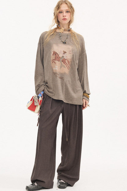 Curved Blade Pleated Wide-Leg Pants