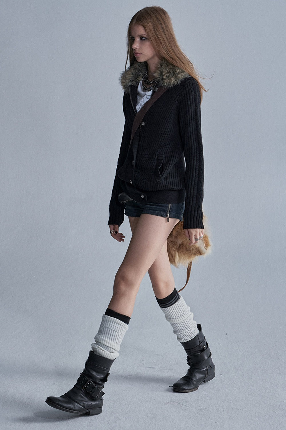 Asymmetrical Zipper Metal Buckle Cardigan