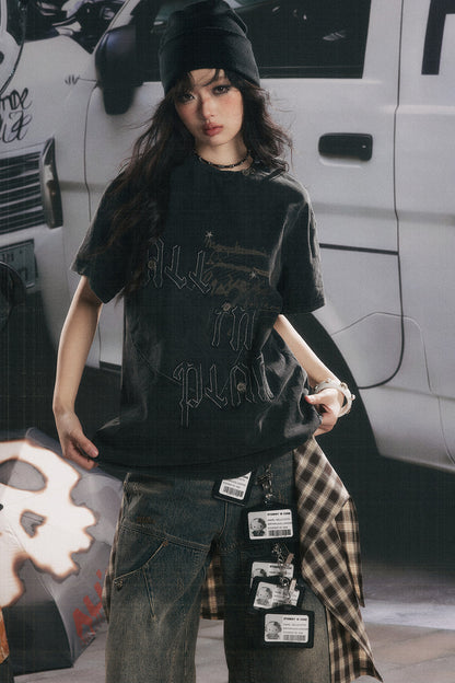 Top ampio a maniche corte con stampa lettering