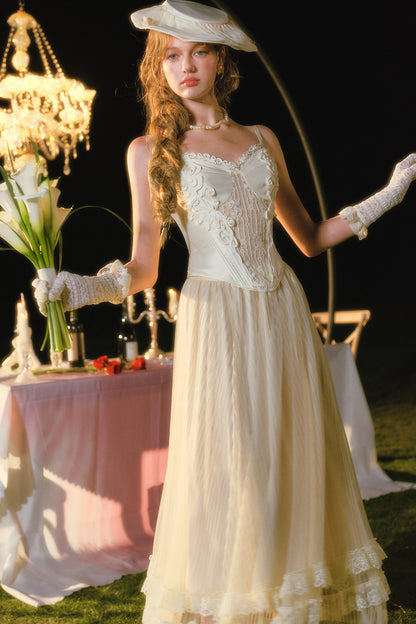 White Rose Fishbone Camisole and Skirt Set-Up