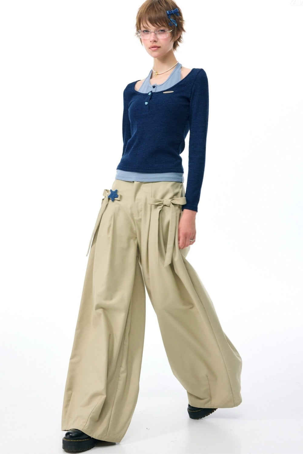 Layered-Look Long Sleeve Knit Top