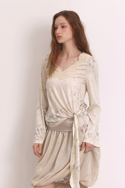 Oatmeal Oil Painting Texture Irregular Skirt