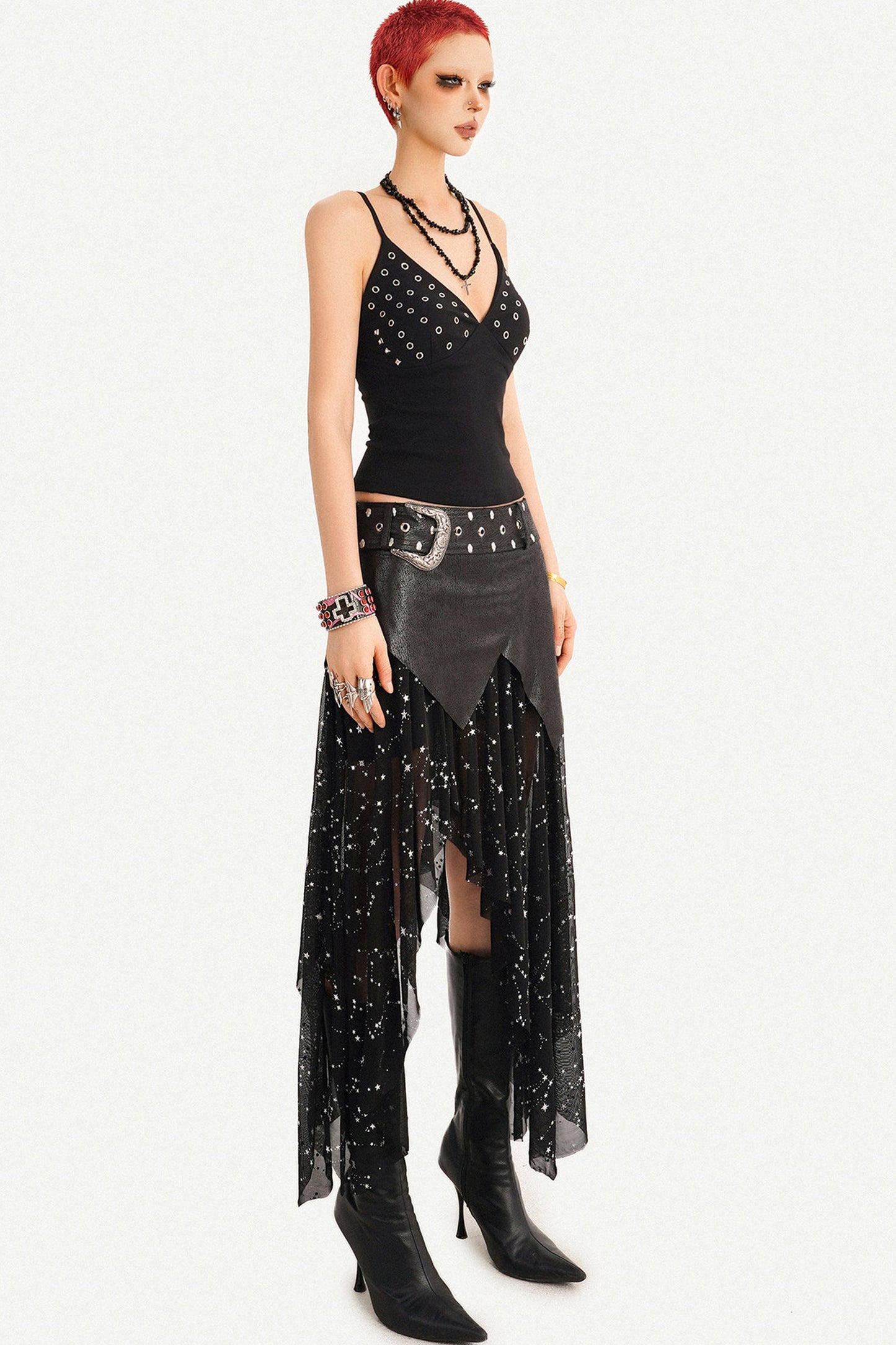 Black Deep V-Neck Metal Grommet Camisole