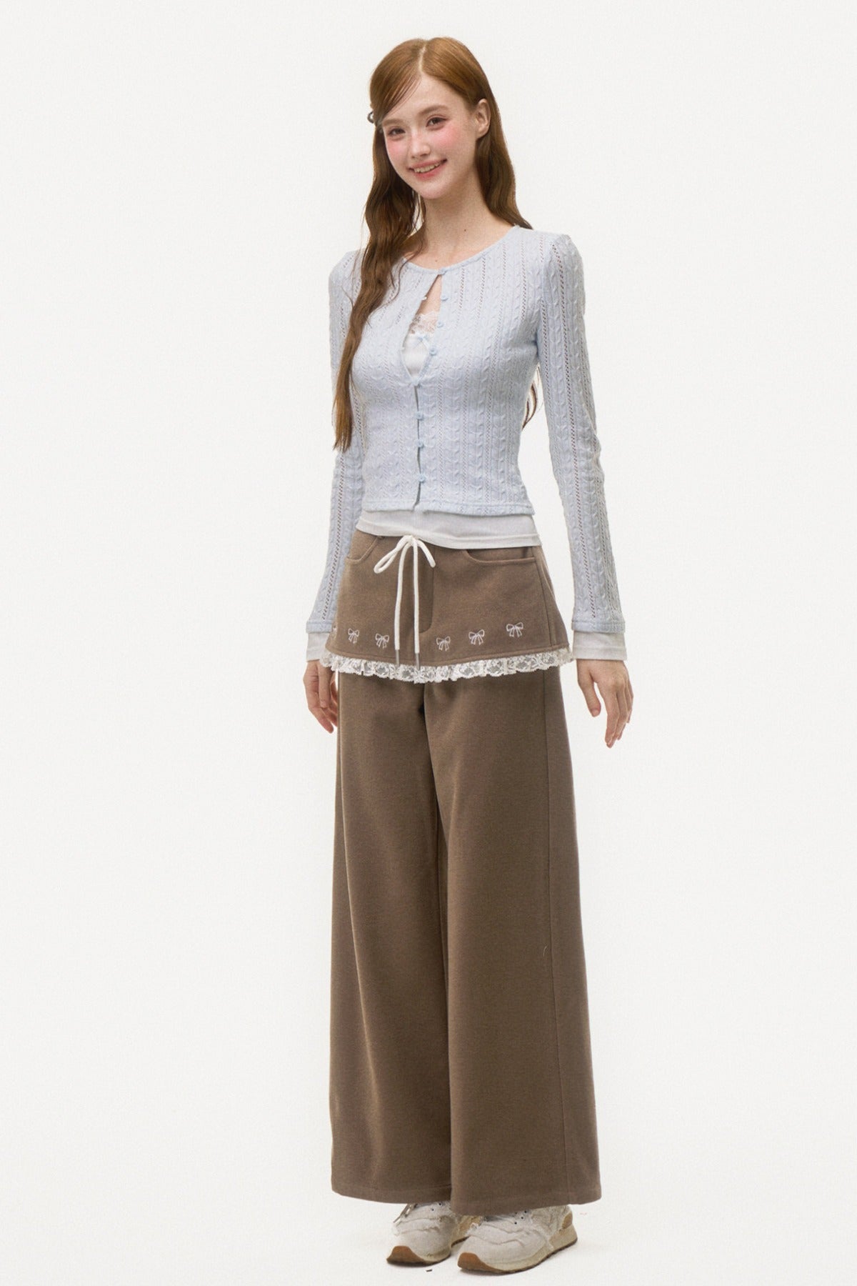 Bow Embroidered Layered-Look Pants